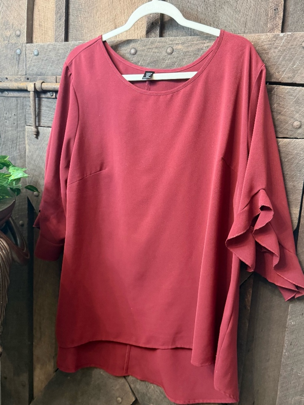 SHEIN Curve Burgundy Wine Ruffle Sleeve High Low Blouse Top - Womenās 3XL
